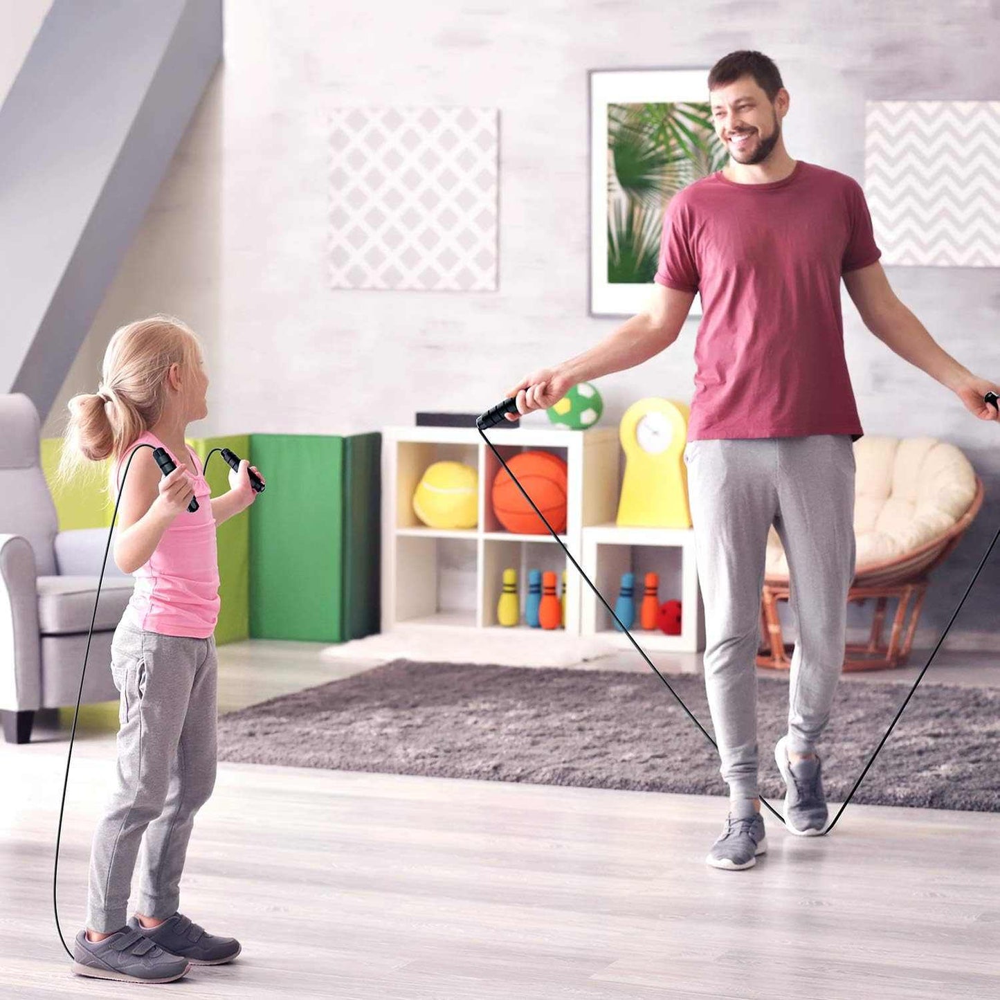 Jump Rope, Tangle-Free Rapid Speed Jumping Rope Cable with Ball Bearings for Women, Men, and Kids, Adjustable Steel Jump Rope with Foam Handles for Home Gym Exercise Fitness Workout Equipment & Slim Body