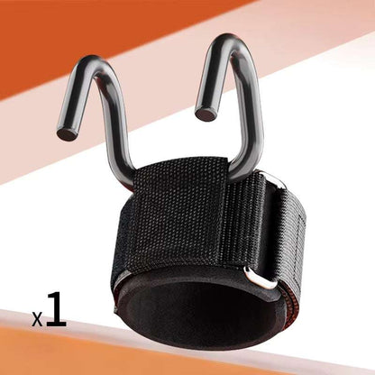 Black lifting hook wrist strap with metal hooks for gym weightlifting support