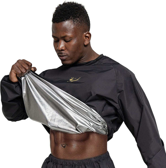 Men wearing lightweight waterproof boxing exercise fitness suit lifting shirt to show abs