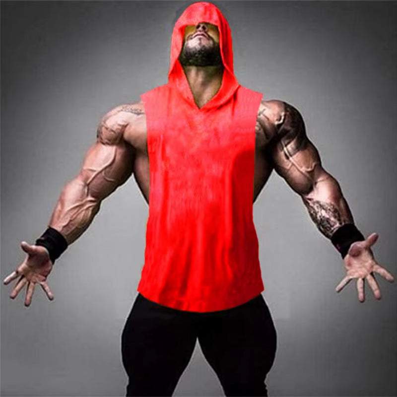 Plain Bodybuilding Hooded Tank Top Men Gym Clothing Cotton Sleeveless Sweatshirt Fitness Vest Workout Sportswear Tops Tees