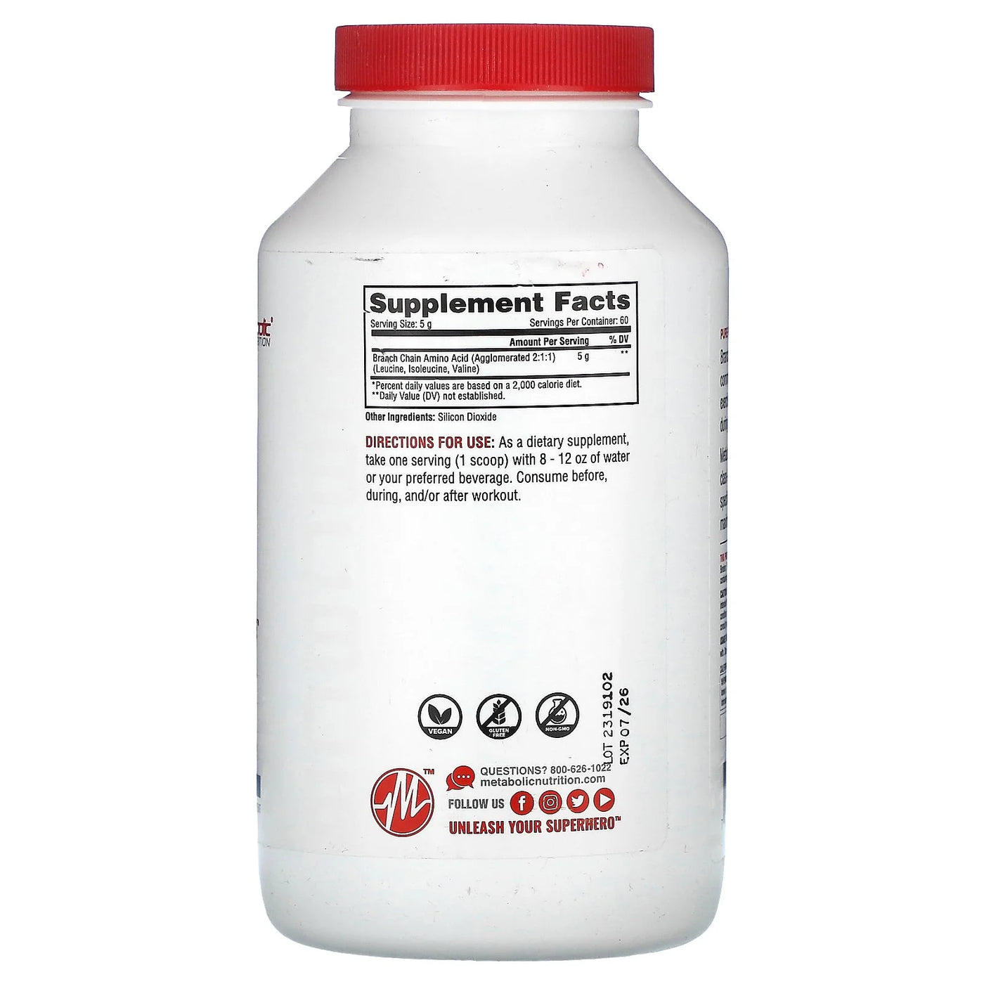 Unflavored BCAA Amino Acids - 60 Servings of Pure Muscle Growth Support