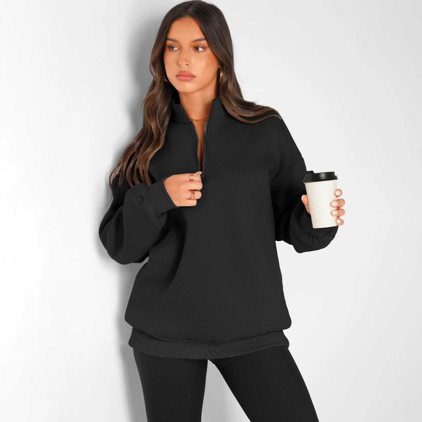 Womens Oversized Sweatshirts Half Zip Pullover Fall Fashion Hoodies Long Sleeve Shirts Clothes