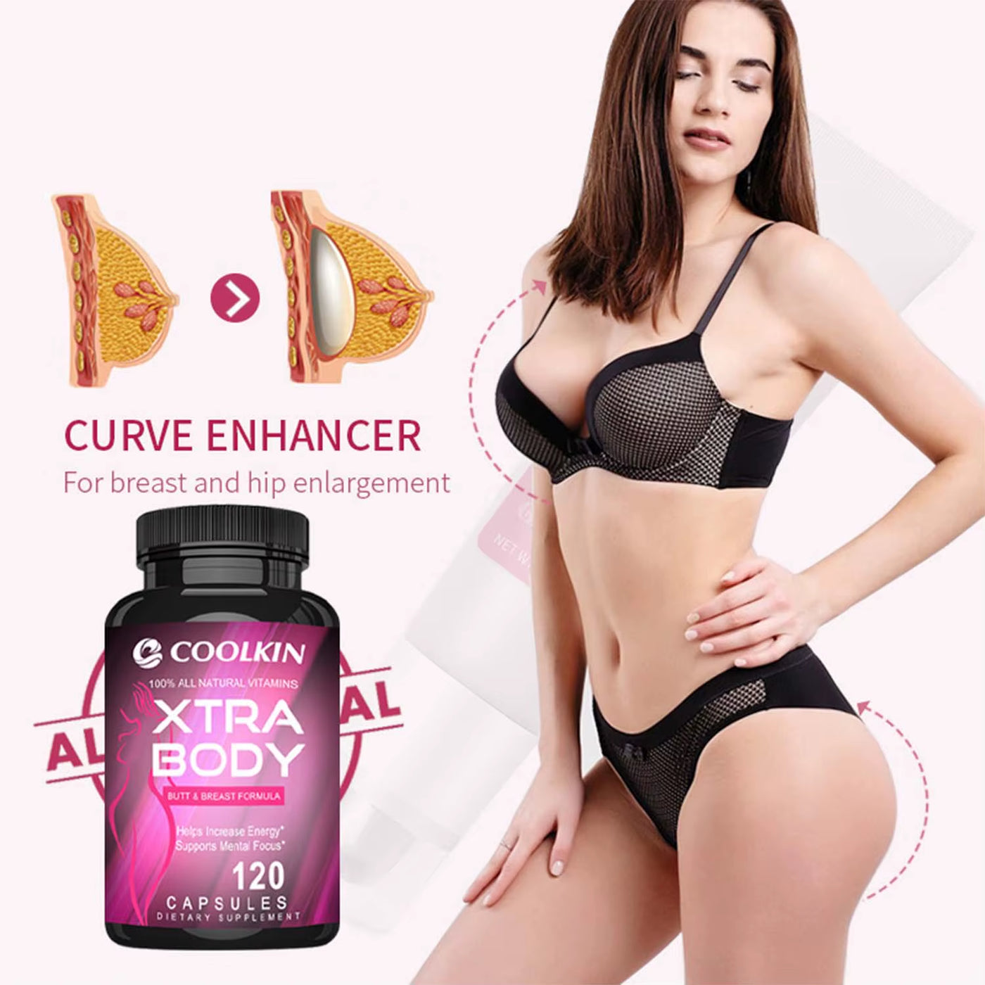 Elevate Your Curves Naturally - Women's Health Supplements for Anti-Aging and Confidence - 120 Capsules