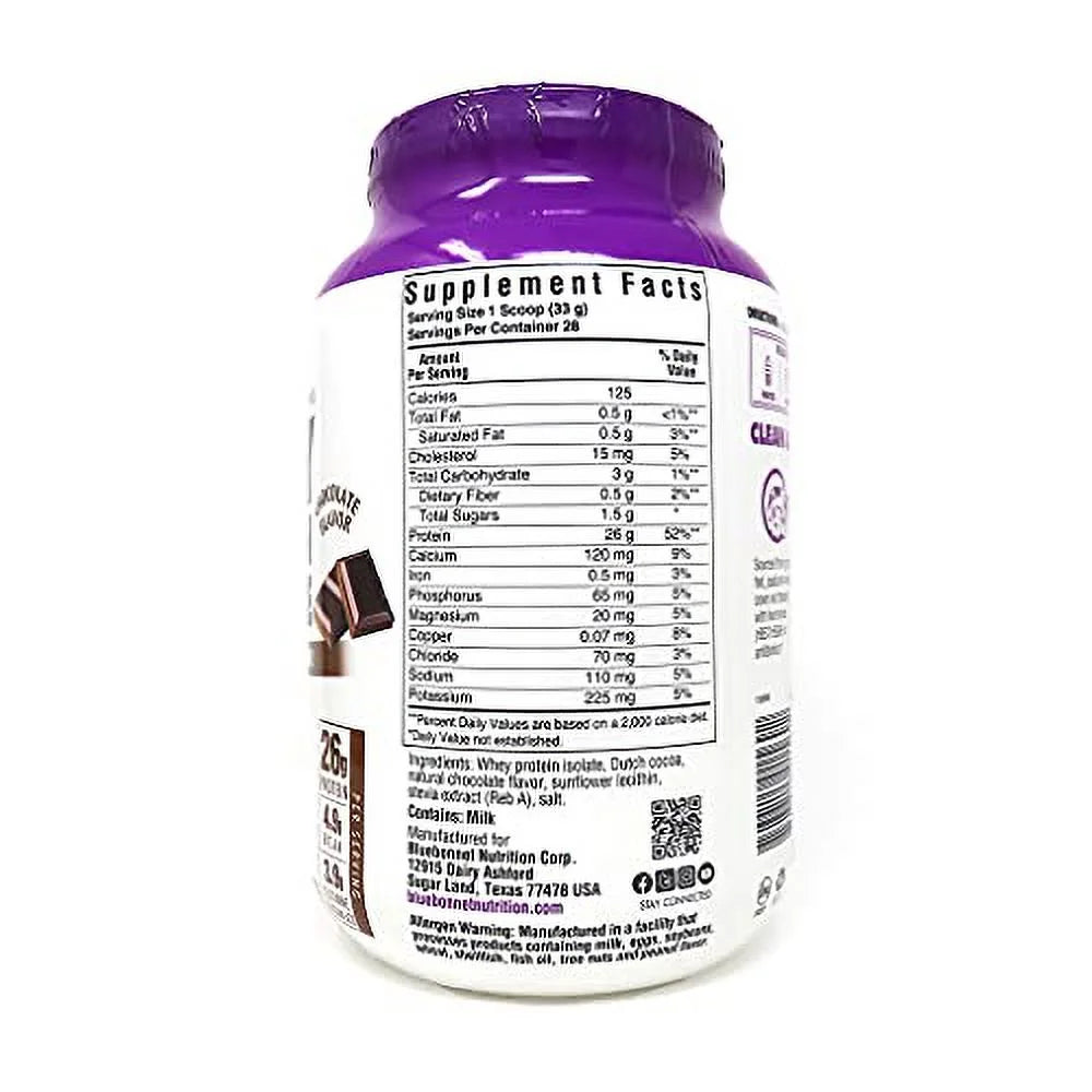 Indulge in Health with Bluebonnet 100% Natural Whey Protein Isolate Powder - Rich Chocolate Flavor, 2 lbs of Pure Nutrition!
