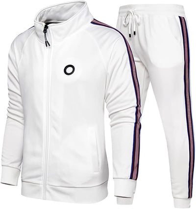 Men Tracksuit Set Full-Zip Sweatshirt Jogger Sweatpants Warm Sports Suit Gym Training Wear