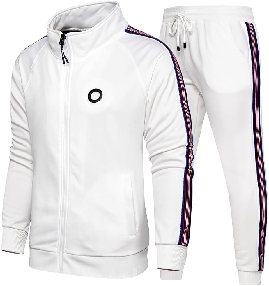 Men Tracksuit Set Full-Zip Sweatshirt Jogger Sweatpants Warm Sports Suit Gym Training Wear