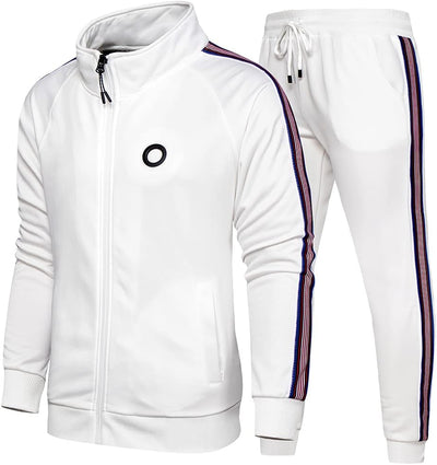 Men Tracksuit Set Full-Zip Sweatshirt Jogger Sweatpants Warm Sports Suit Gym Training Wear
