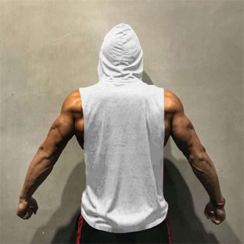 Plain Bodybuilding Hooded Tank Top Men Gym Clothing Cotton Sleeveless Sweatshirt Fitness Vest Workout Sportswear Tops Tees