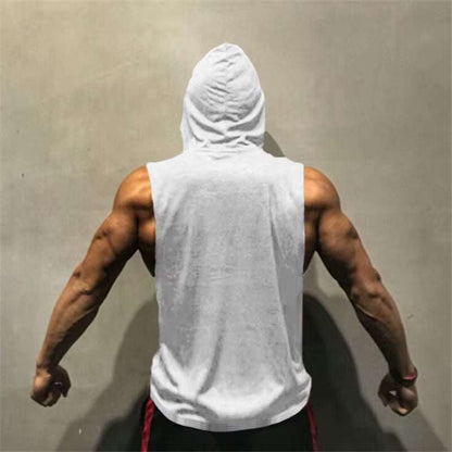 Plain Bodybuilding Hooded Tank Top Men Gym Clothing Cotton Sleeveless Sweatshirt Fitness Vest Workout Sportswear Tops Tees