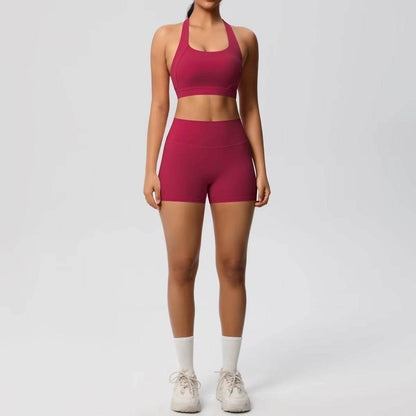 High Quality Customize Logo Gym 2 Pieces Set Breathable Active Wears Quick Dry Shorts Yoga Set for Women