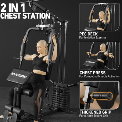 Home Gym System, Multifunctional Home Gym Station with 105LBS Weight Stack, All in One Compact Workout Machine for Full Body Strength Training
