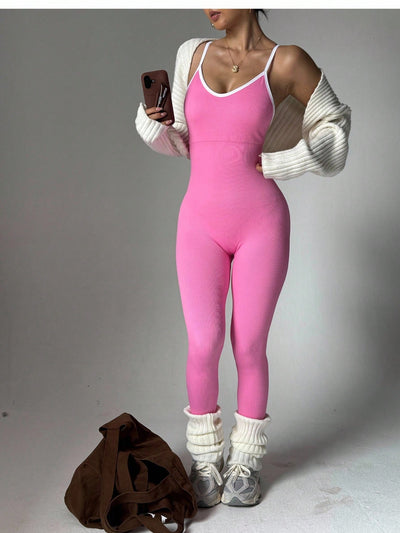 Elevate Your Yoga Game with the Slayoga Women's Ribbed Backless Jumpsuit in Pink