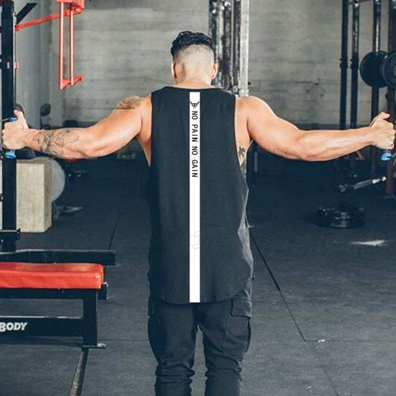 Brand NO PAIN NO GAIN Clothing Bodybuilding Stringer Gym Tank Top Men Fitness Singlet Cotton Sleeveless Shirt Muscle Vest