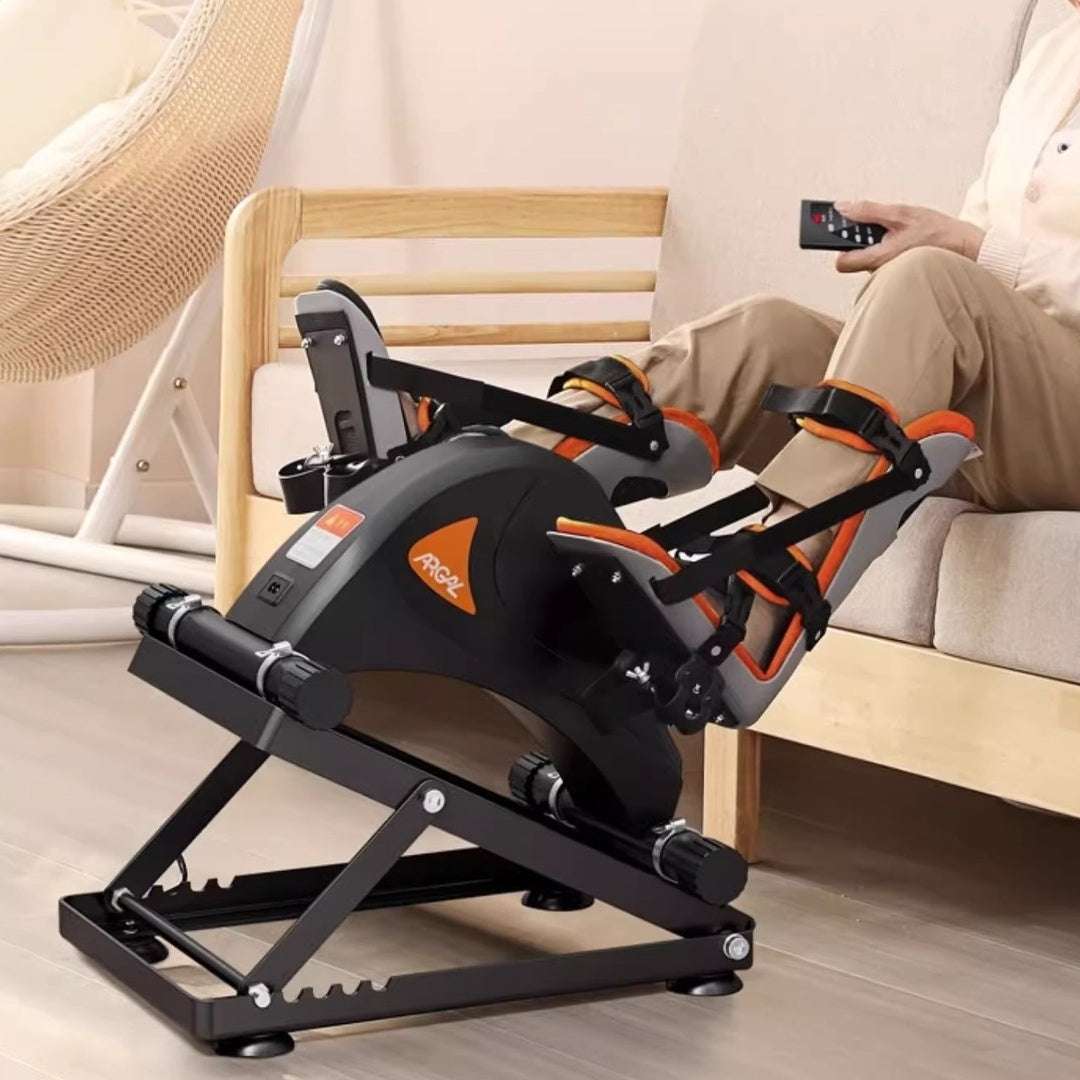 Portable Home Electric compact rehabilitation training equipment for home use with adjustable foot straps and remote control.