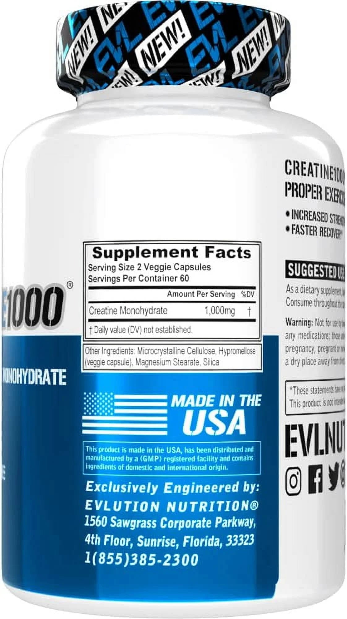 Unleash Your Strength with EVL Nutrition Creatine Monohydrate Capsules - 120 Count of Pure Muscle-Building Power