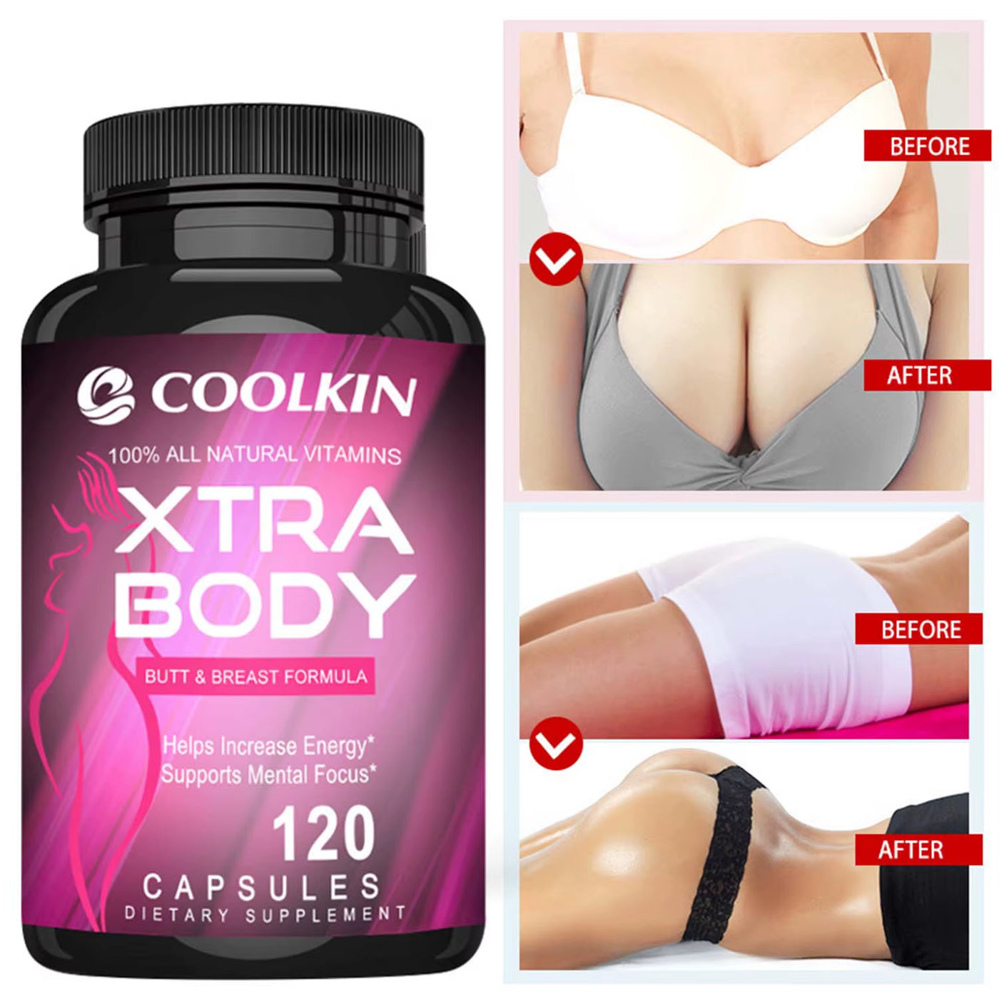 Elevate Your Curves Naturally - Women's Health Supplements for Anti-Aging and Confidence - 120 Capsules