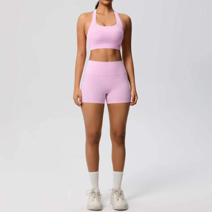 High Quality Customize Logo Gym 2 Pieces Set Breathable Active Wears Quick Dry Shorts Yoga Set for Women