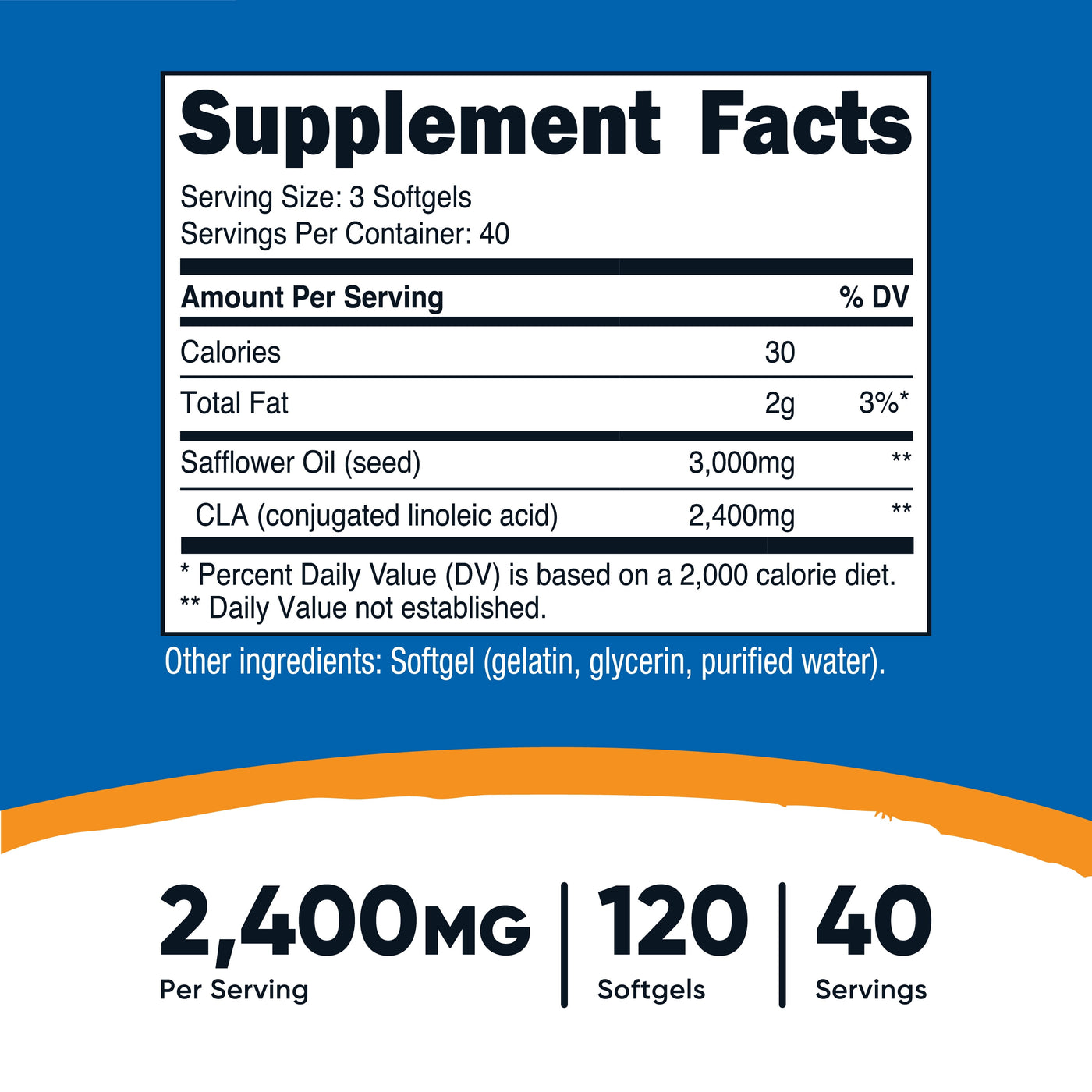CLA (Conjugated Linoleic Acid) 2,400Mg, 120 Softgels - Gluten Free, Non-Gmo, 800Mg per Softgel