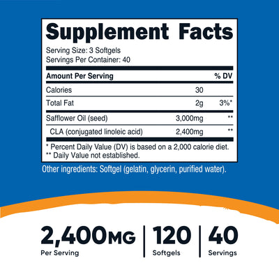 CLA (Conjugated Linoleic Acid) 2,400Mg, 120 Softgels - Gluten Free, Non-Gmo, 800Mg per Softgel