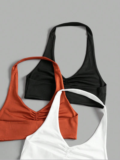 Elevate Your Workout with the Studio Sport 3-Piece Letter Graphic Backless Sports Tee Set
