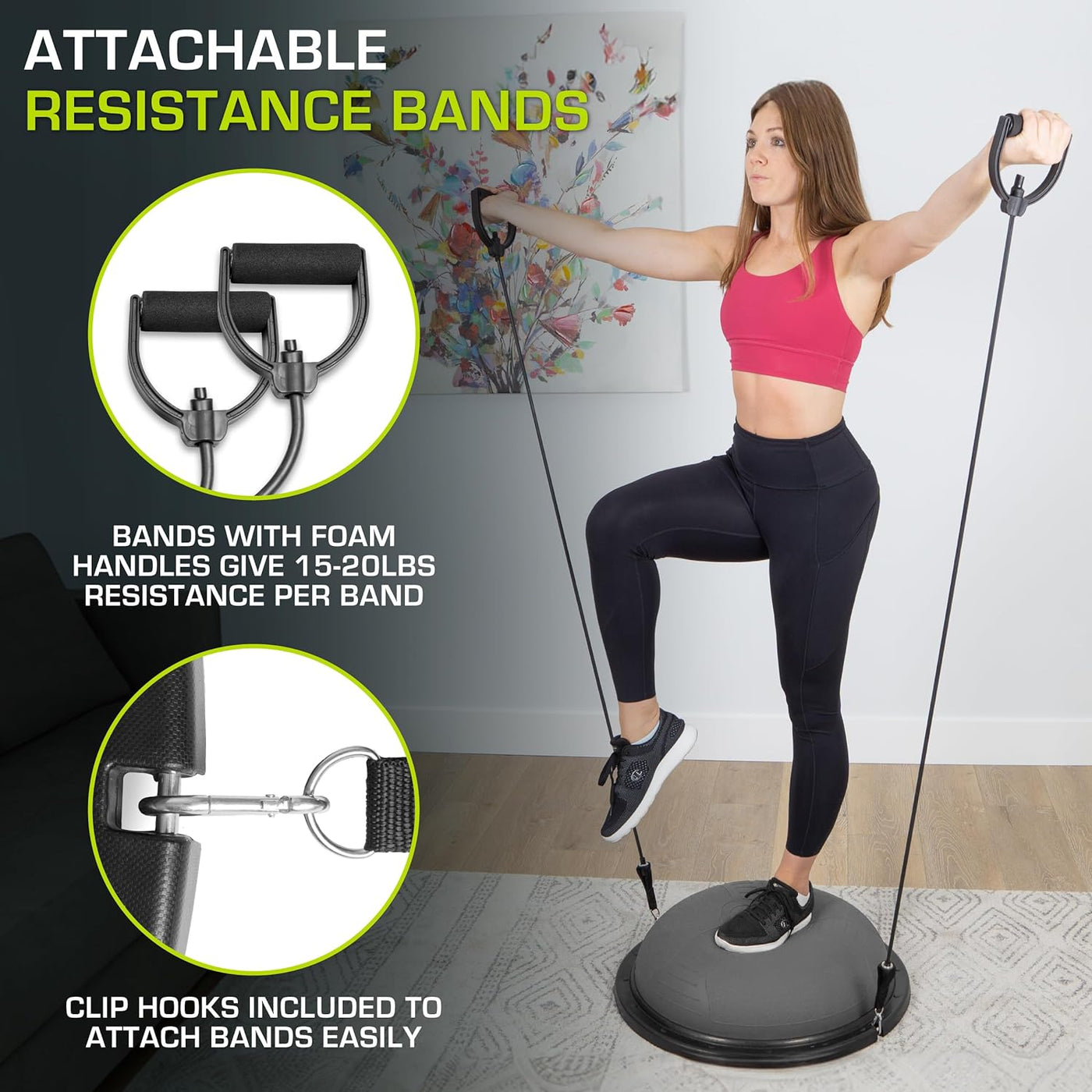 Balance Trainer Stability Exercise Half Ball with Resistance Bands and Pump for Yoga Aerobics Home Gym Workout