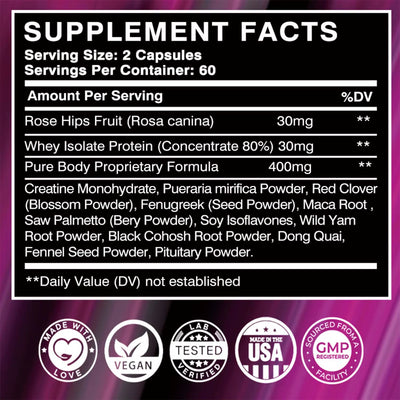 Elevate Your Curves Naturally - Women's Health Supplements for Anti-Aging and Confidence - 120 Capsules