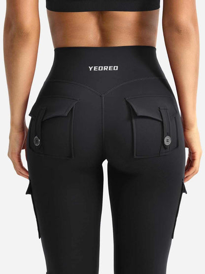 Coreflex Women Workout Flare Leggings with Pockets Hidden Scrunch High Waisted Cargo Gym Yoga No Front Seam Leggings