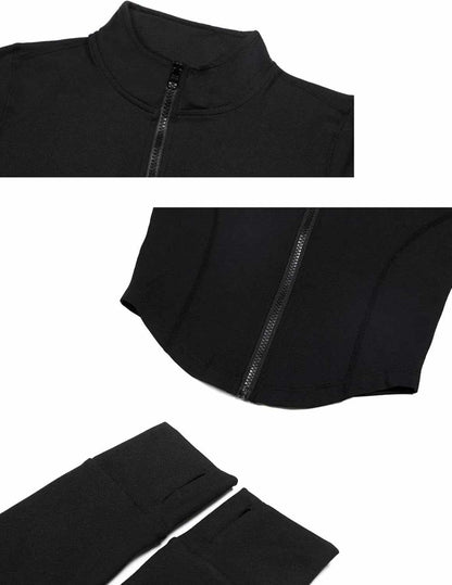 Womens Lightweight Full Zip Running Track Jacket Workout Slim Fit Yoga Sportwear with Thumb Holes