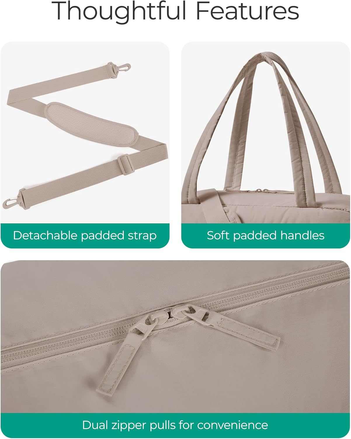 Gym Bag for Women, Lightweight Puffer Duffle Bag 2-PC Travel Bag, 31L Weekender Overnight Bag Quilted Carry on Tote Bag, Diaper Hospital Dance Bag for Travel, Gym, Water Resistant, Camel