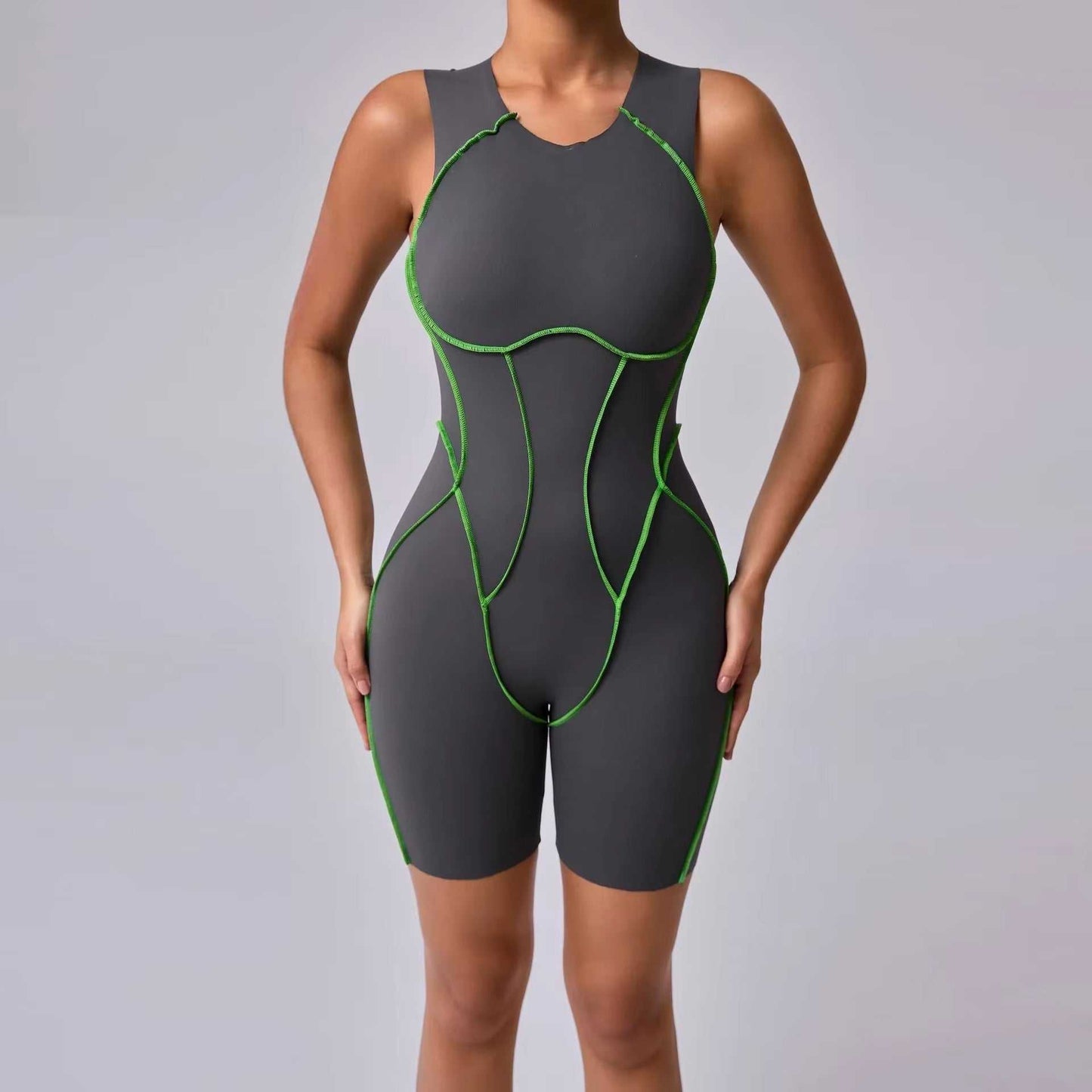 New Summer Stitching Color Backless Yoga Jumpsuits with Chest Pads Women Sleeveless Sports Bodysuit Hip Lifting Workout Overalls