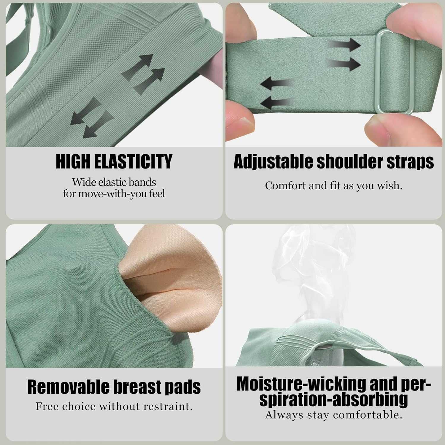 Adjustable Sports Bras for Women: 3 Pack High Support Padded Racerback Sport for Large Bust Workout Running Gym