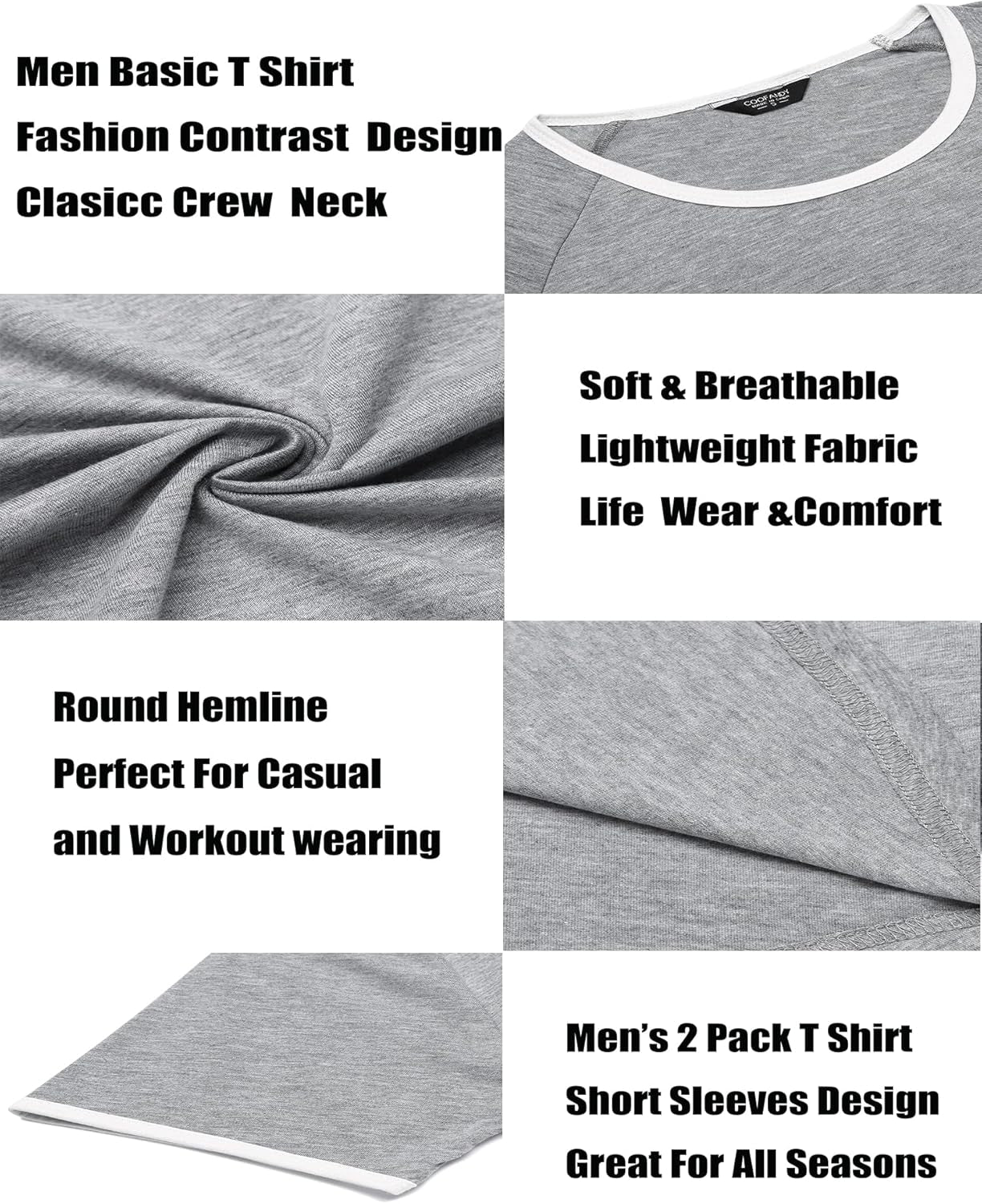 Men 2 Pack Muscle Shirt Bodybuilding Gym Workout Shirt Short Sleeve Tee