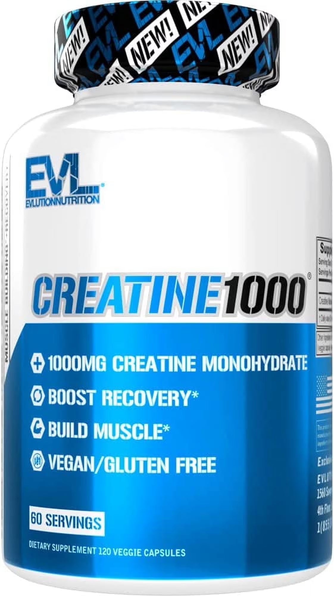 Unleash Your Strength with EVL Nutrition Creatine Monohydrate Capsules - 120 Count of Pure Muscle-Building Power