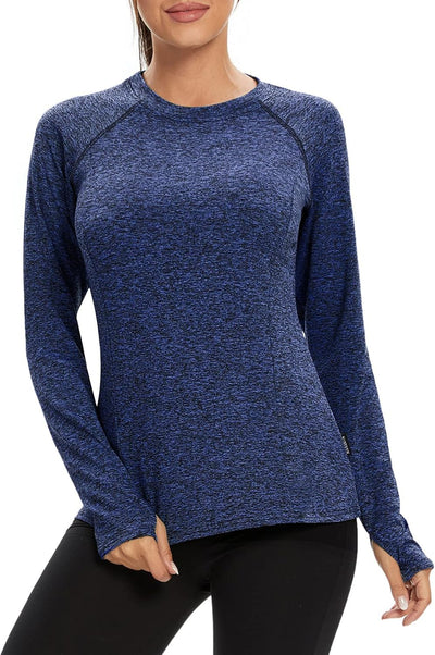 Women Fleece Thermal Long Sleeve Running Shirt Workout Tops Moisture Wicking Athletic Shirts with Thumb Holes