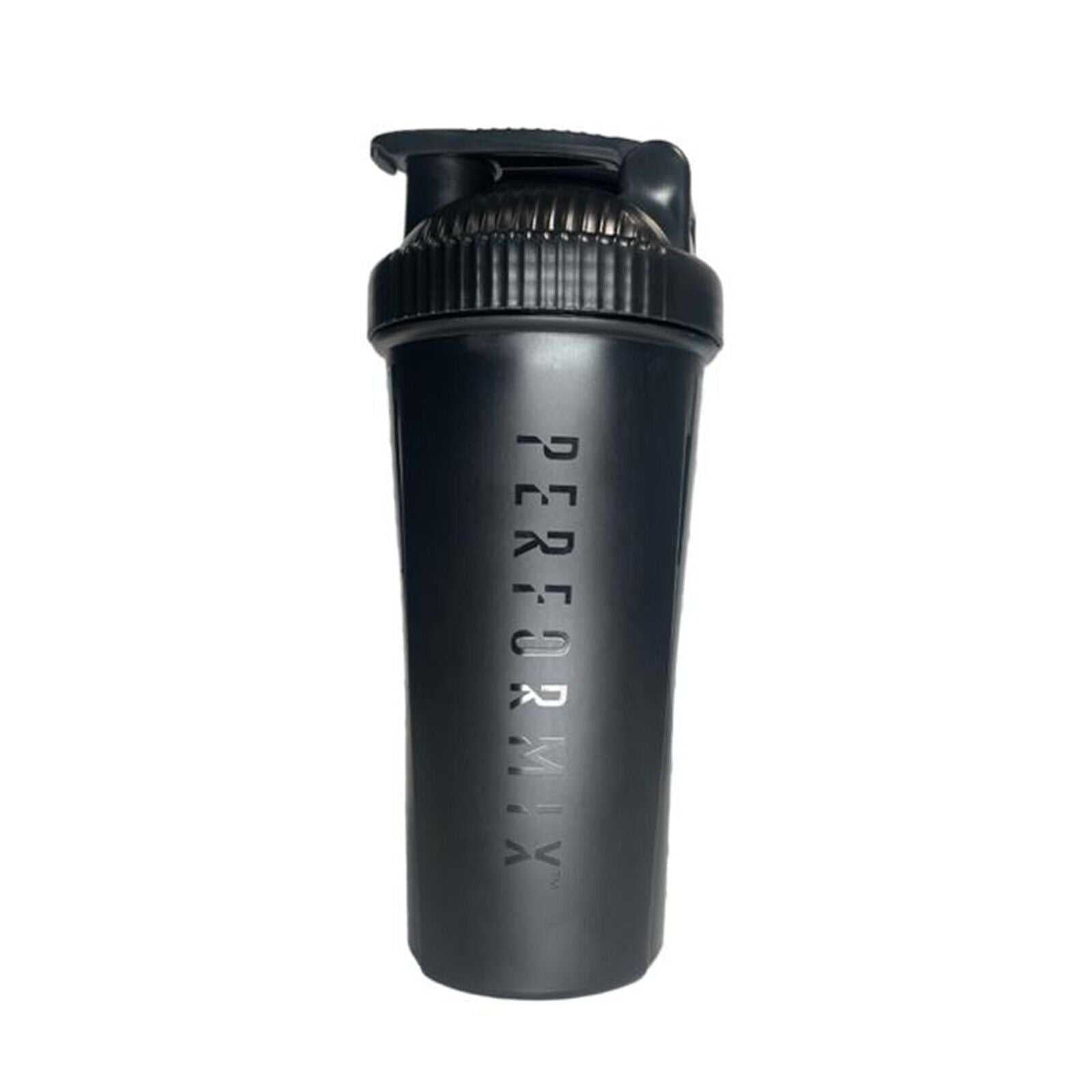 Black Shaker Bottle with secure lid, BPA-free, clear measurement markings, and comfortable grip for protein shakes and supplements.