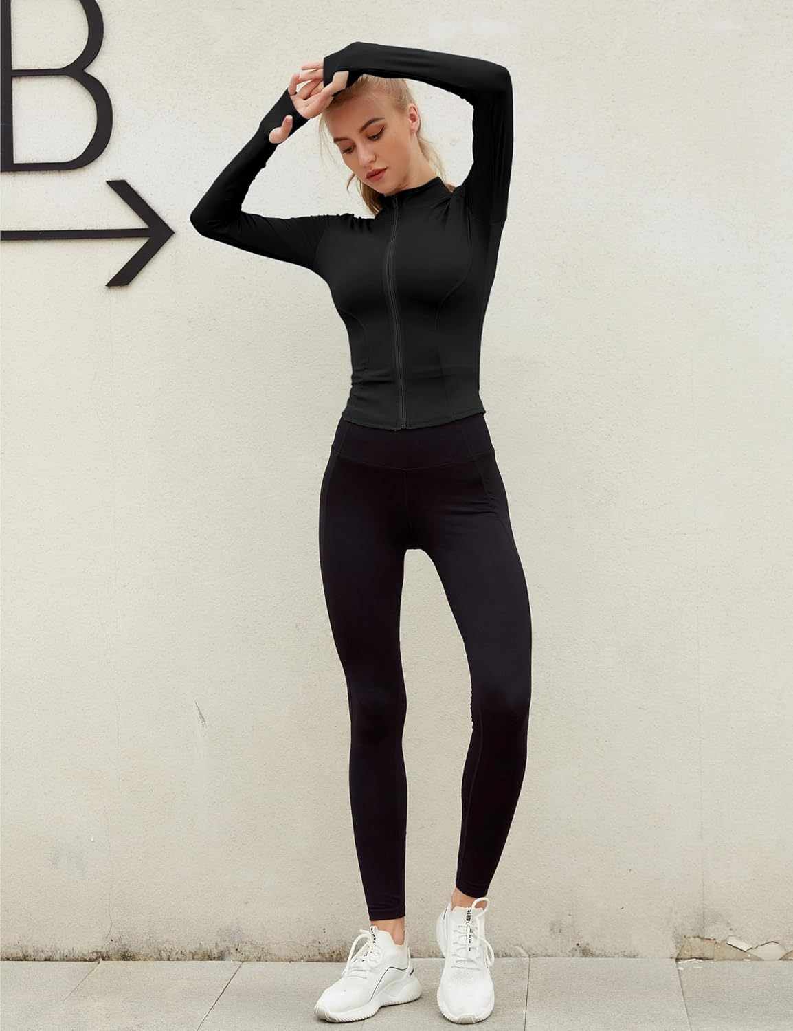 Womens Lightweight Full Zip Running Track Jacket Workout Slim Fit Yoga Sportwear with Thumb Holes