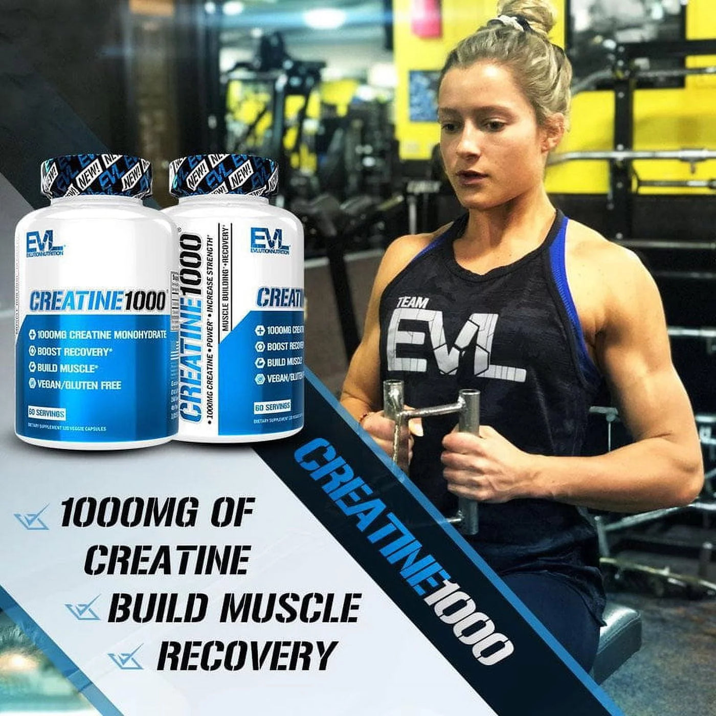 Unleash Your Strength with EVL Nutrition Creatine Monohydrate Capsules - 120 Count of Pure Muscle-Building Power