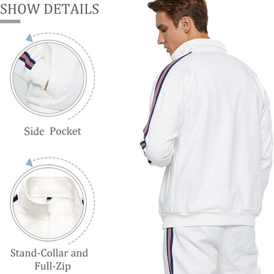 Men Tracksuit Set Full-Zip Sweatshirt Jogger Sweatpants Warm Sports Suit Gym Training Wear