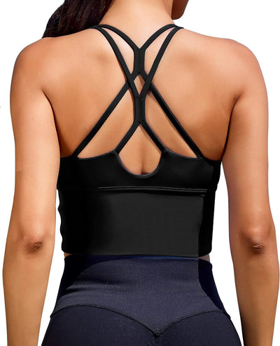 Elevate Your Workout with Our High Support Longline Sports Bra for Women - Stylish Strappy Crop Top with Built-in Bra and Padded Comfort