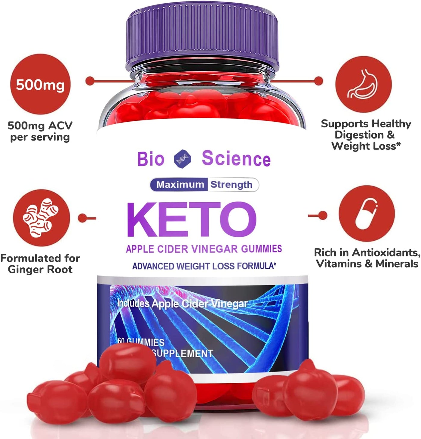 Revitalize Your Weight Loss Journey with (2 Pack) Bioscience Keto ACV Gummies - Boost Energy, Enhance Focus, and Ignite Metabolism with 120 Delicious Gummies!