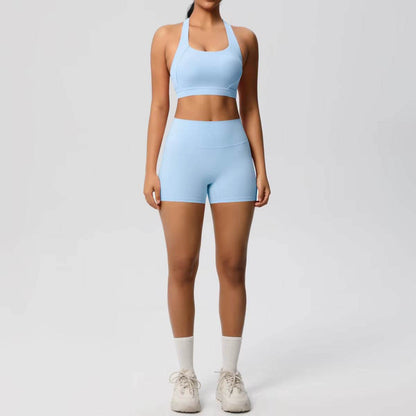 High Quality Customize Logo Gym 2 Pieces Set Breathable Active Wears Quick Dry Shorts Yoga Set for Women