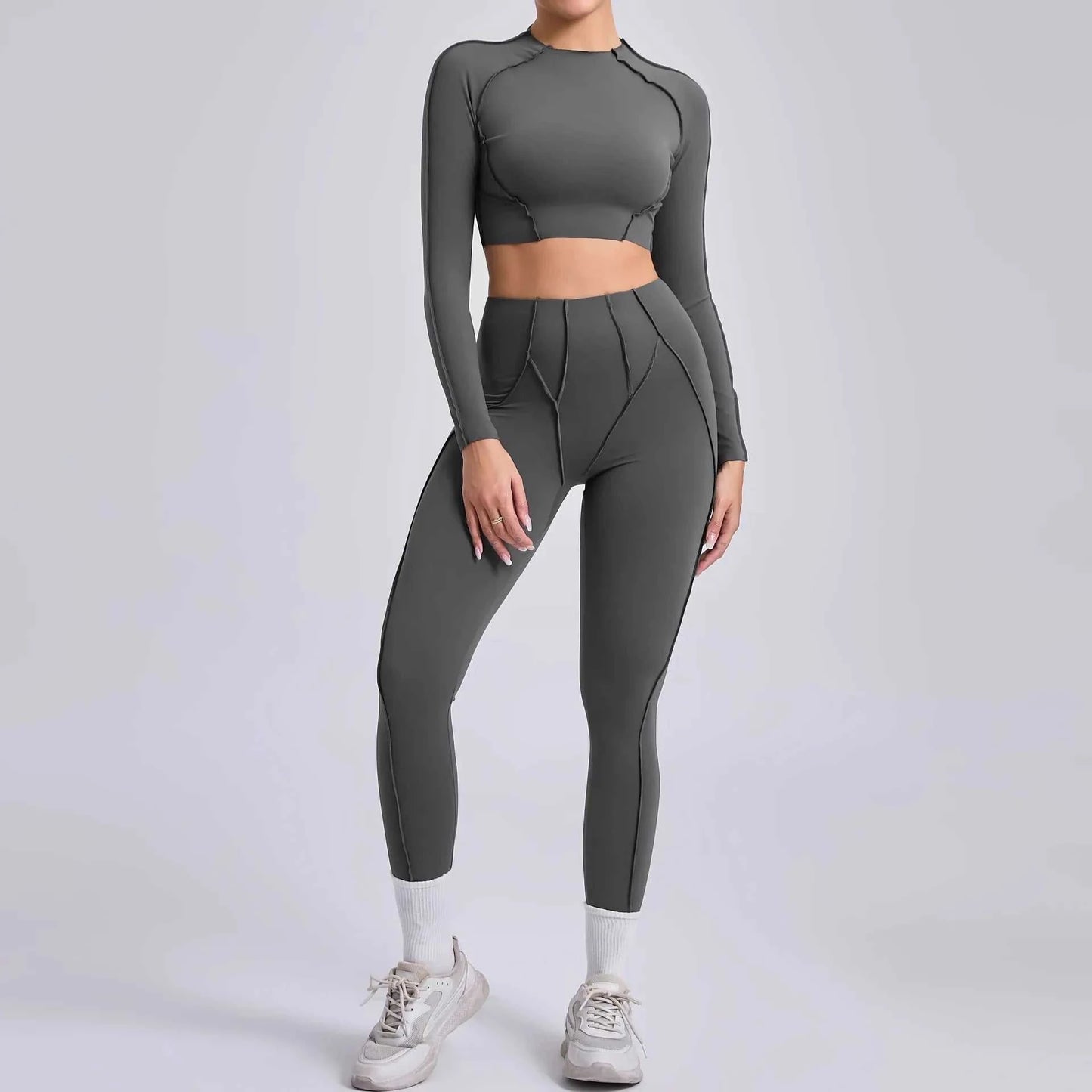 Seamless Yoga Sets Sports Fitness Hip-Lifting High Waist Skinny Long-Sleeved Suit Running Workout Gym Leggings Sets for Women