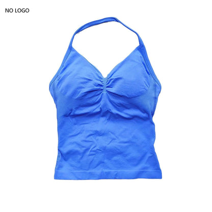 Longline Strappy Gym Top Backless Gym Clothes Women Scrunch Built-In Bra with Removable Cups Yoga Tank Tops