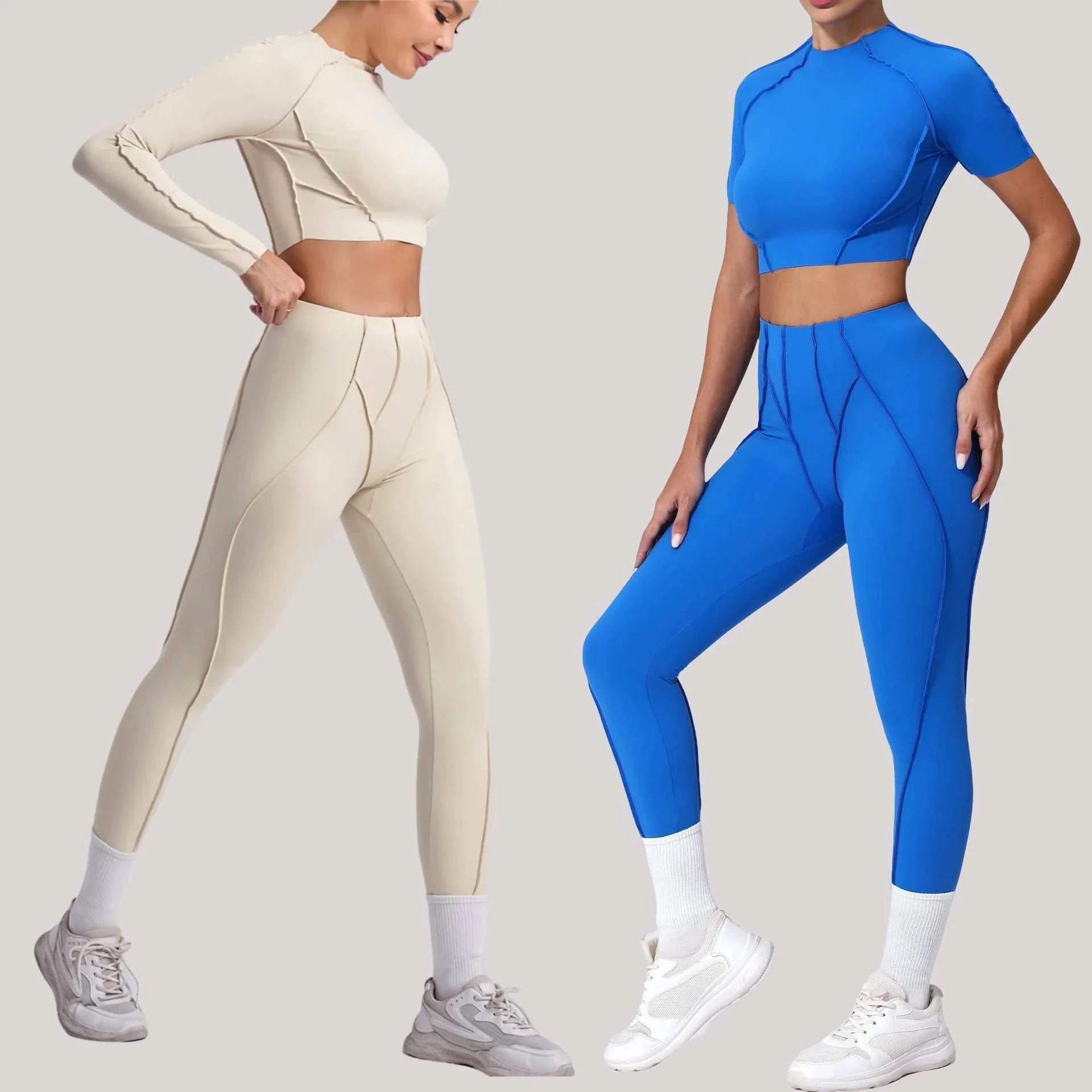 Seamless Yoga Sets Sports Fitness Hip-Lifting High Waist Skinny Long-Sleeved Suit Running Workout Gym Leggings Sets for Women