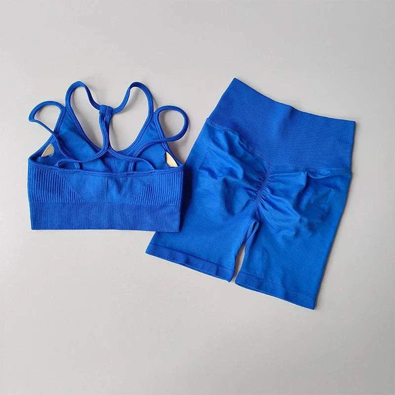 Peach High Waist Hip Lifting Sports Set Gathering Shockproof Quick Dried Yoga Clothes Running 3/4 Pants Fitness Two Piece Set