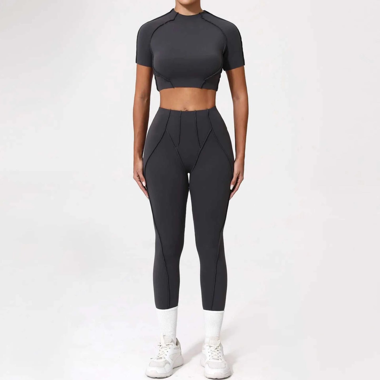 Seamless Yoga Sets Sports Fitness Hip-Lifting High Waist Skinny Long-Sleeved Suit Running Workout Gym Leggings Sets for Women