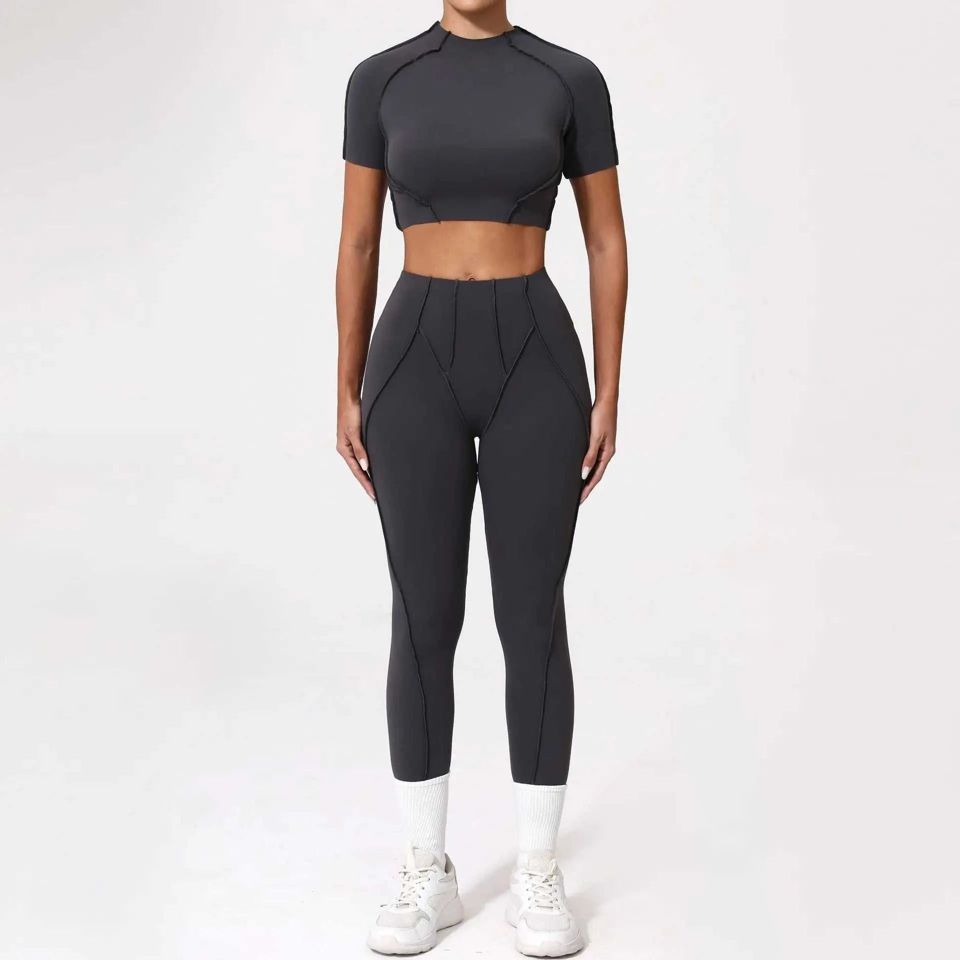 Seamless Yoga Sets Sports Fitness Hip-Lifting High Waist Skinny Long-Sleeved Suit Running Workout Gym Leggings Sets for Women