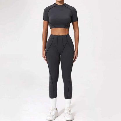 Seamless Yoga Sets Sports Fitness Hip-Lifting High Waist Skinny Long-Sleeved Suit Running Workout Gym Leggings Sets for Women