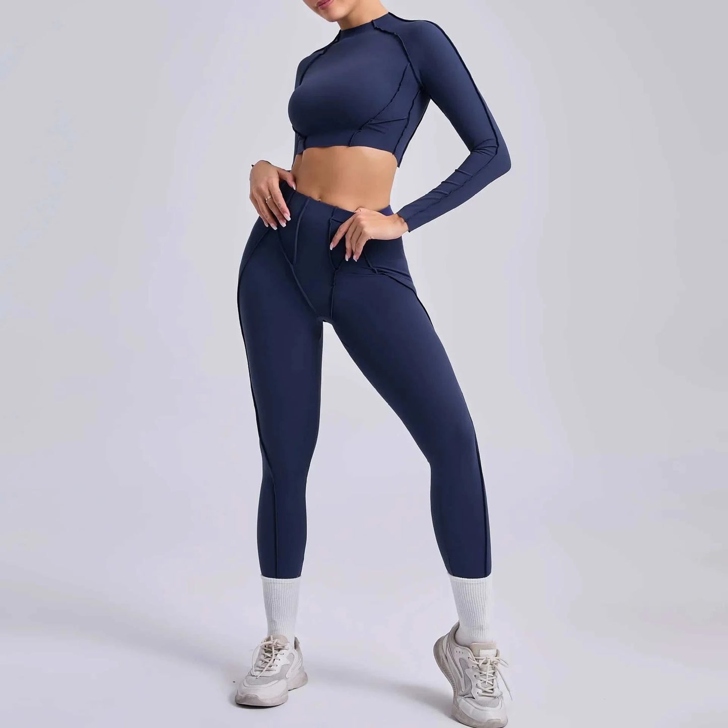 Seamless Yoga Sets Sports Fitness Hip-Lifting High Waist Skinny Long-Sleeved Suit Running Workout Gym Leggings Sets for Women