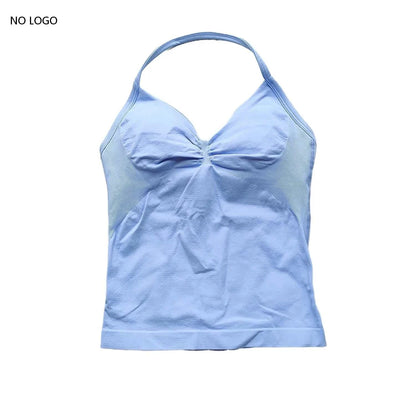 Longline Strappy Gym Top Backless Gym Clothes Women Scrunch Built-In Bra with Removable Cups Yoga Tank Tops